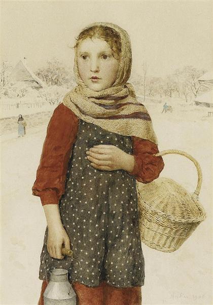 Girl in winter landscape, 1906 - Albrecht Anker