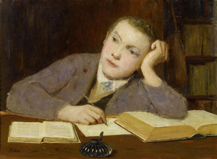 Writing boy, 1908 - Albrecht Anker - WikiArt.org