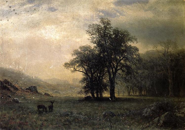 Deer in a Landscape - Albert Bierstadt