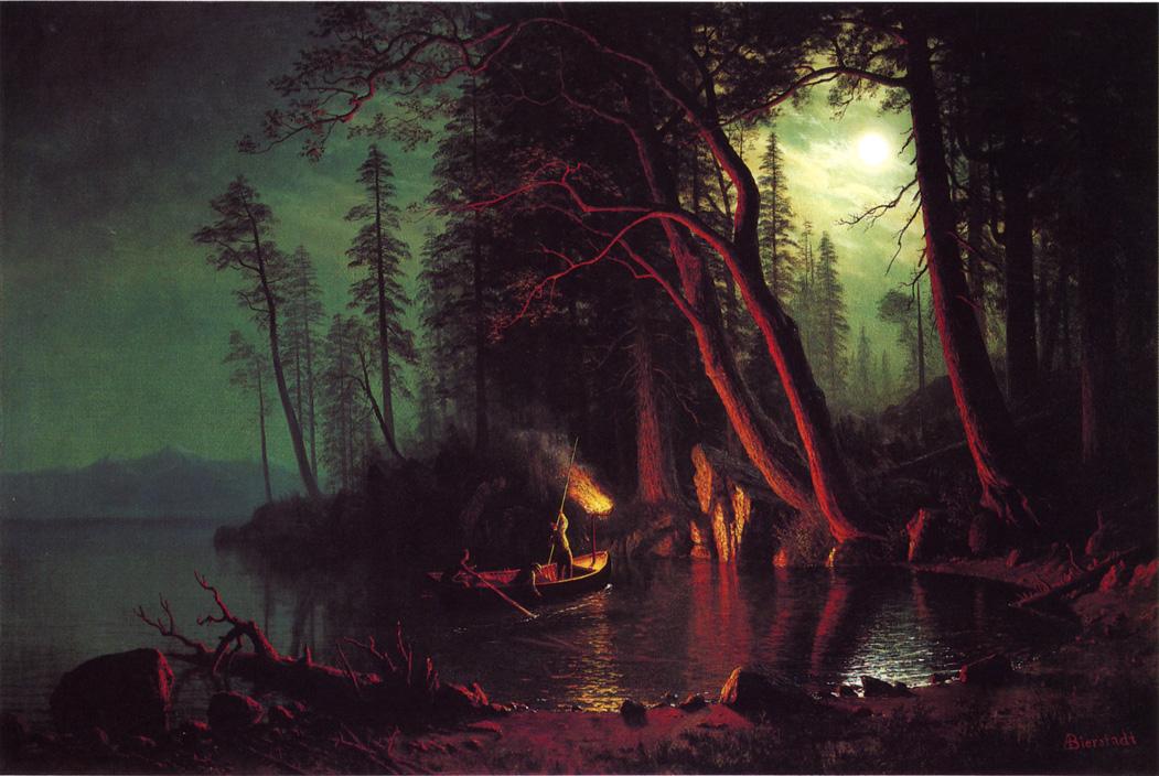 ALBERT BIERSTADT (1830-1902) Lake-tahoe-spearing-fish-by-torchlight