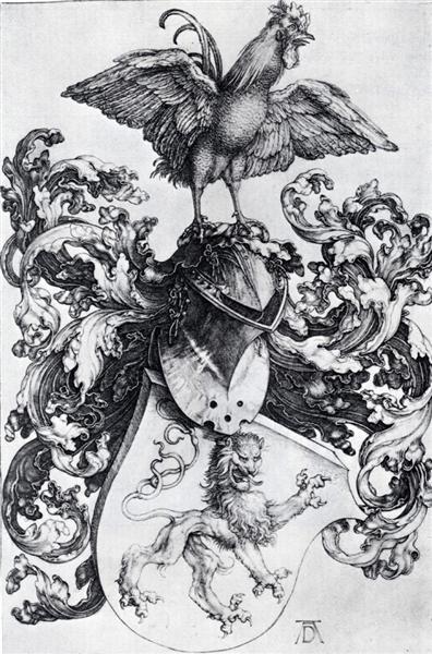 Coat Of Arms With Lion And Rooster, 1500 - Альбрехт Дюрер