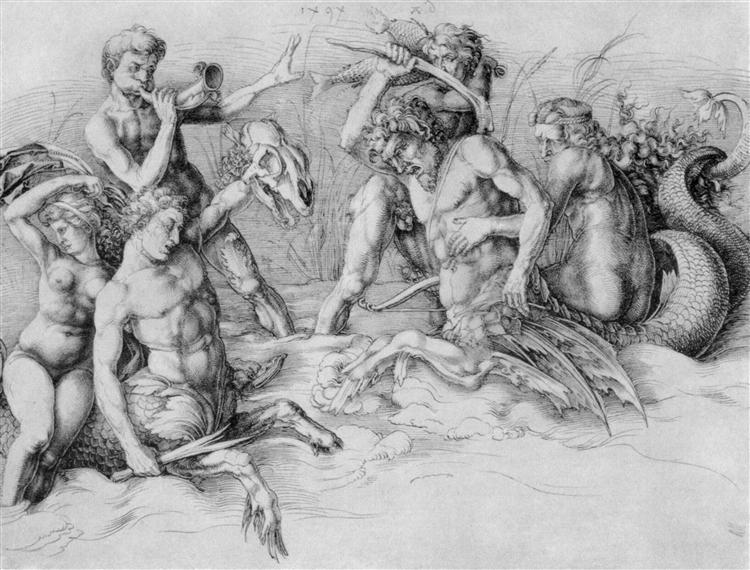 Fighting Seekentauren, c.1494 - Альбрехт Дюрер