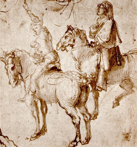 Studies by two riders, c.1499 - Albrecht Durer