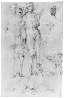 Study Journal, naked couple and the Devil - Albrecht Dürer