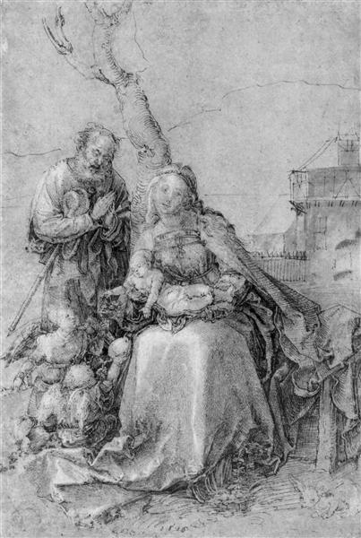 Святое семейство с ангелами под деревьями, c.1500 - Альбрехт Дюрер