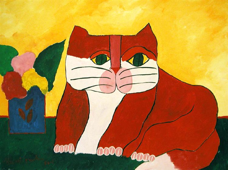 Red Cat and Vase With Flowers - Адемир Мартинс