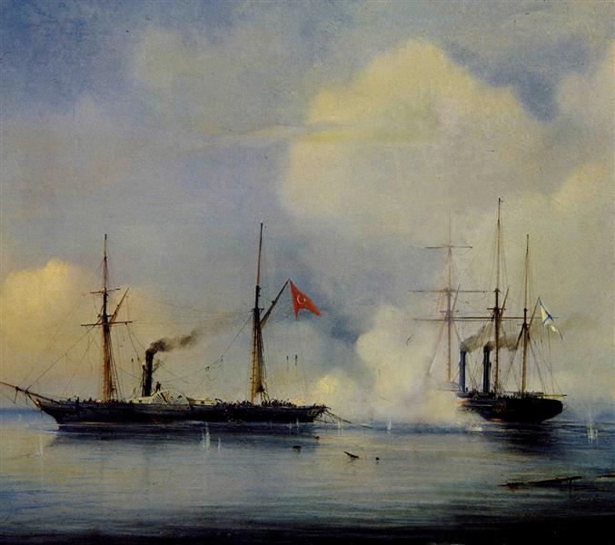 Action between Russian steam firgate Vladimir and Turkish steam frigate Pervaz in Bahri of November5, 1853 - Alexei Petrowitsch Bogoljubow