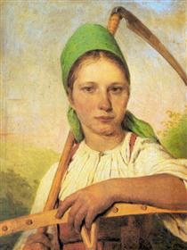 A Peasant Woman with Scythe and Rake - Alexei Gawrilowitsch Wenezianow