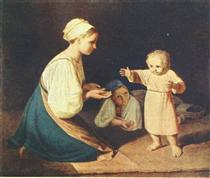 First Steps (Peasant Woman with child) - Олексій Венеціанов