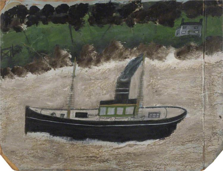 Coaster by a Shore with a House - Alfred Wallis