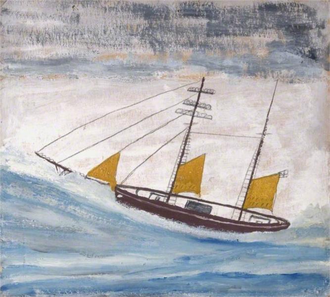 Fishing Boat with Two Masts and Yellow Sails, 1920 - Alfred Wallis