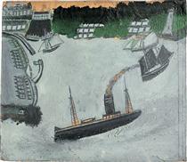 St Ives harbour and Godrevy - Alfred Wallis