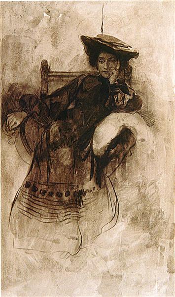 Study of a Woman Sitting in an Armchair - Alfons Maria Mucha