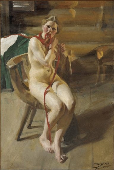 Nude woman arranging her hair, 1907 - 安德斯·佐恩