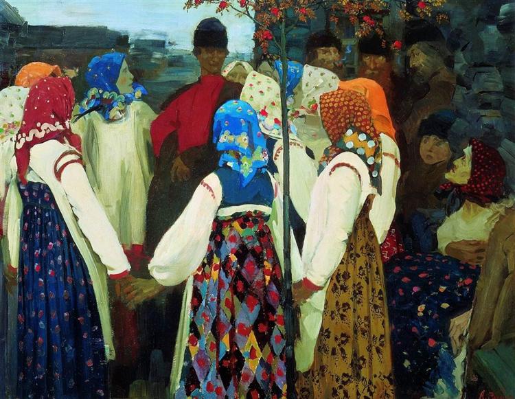 A Young Man Breaking into the Girls Dance, and the Old Women are in Panic, 1902 - Andrei Petrowitsch Rjabuschkin