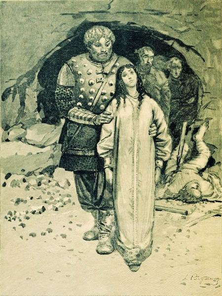 Dobrynya Nikitich. Illustration for the book "Russian epic heroes", 1895 - Андрей Рябушкин