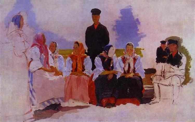 Sunday in the Village, Study, 1892 - Andrei Riabushkin