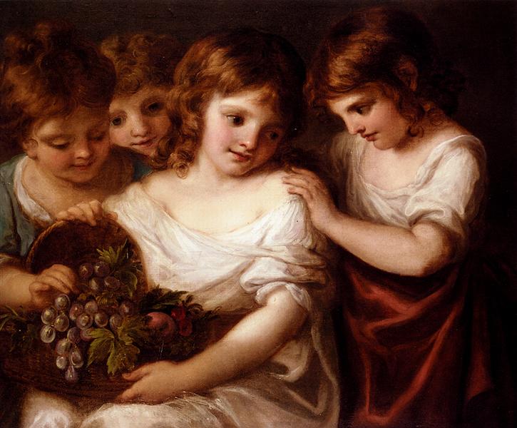 Four Children With A Basket Of Fruit - Angelica Kauffman