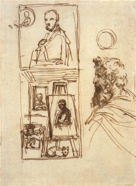 Preparatory drawing for Self-portrait on an Easel in a Workshop - Annibale Carracci