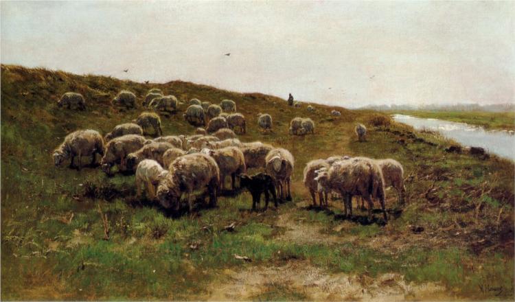 Sheep on a dyke - Anton Mauve