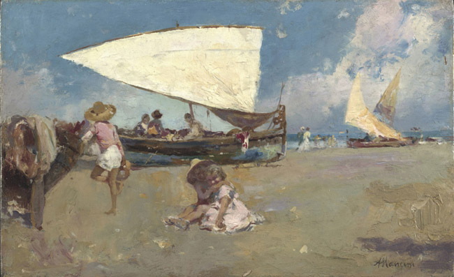 Crianças em uma Praia Ensolarada, 1880 - Antonio Mancini