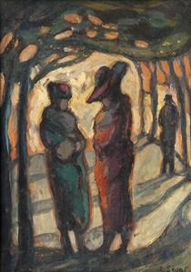 Figures in a wooded park - Arthur Segal