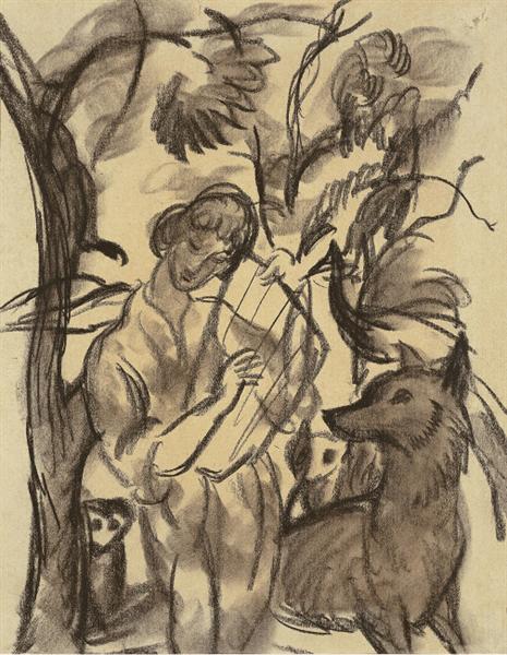 Woman with Lyre and dog - 奧古斯特·馬克