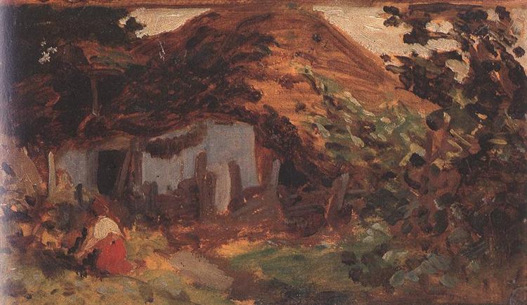 Farm-yard with Girl in Red Skirt, c.1890 - Bertalan Székely