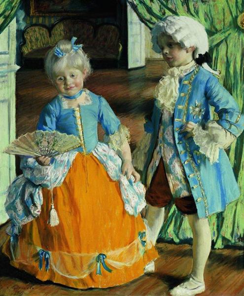 Дети в маскарадных костюмах, 1909 - Борис Кустодиев