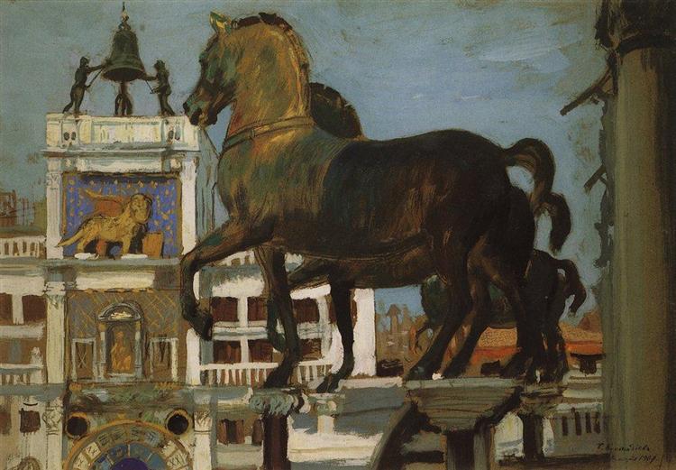 Horses of St. Mark. Venice, 1907 - Borís Kustódiev