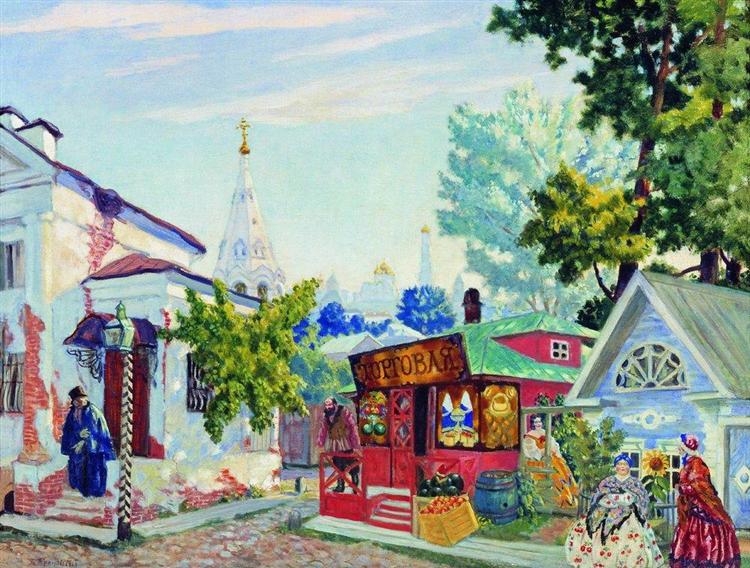 Meeting. Stage design for the Ostrovsky's play 'The easy money', 1917 - Boris Kustodiev