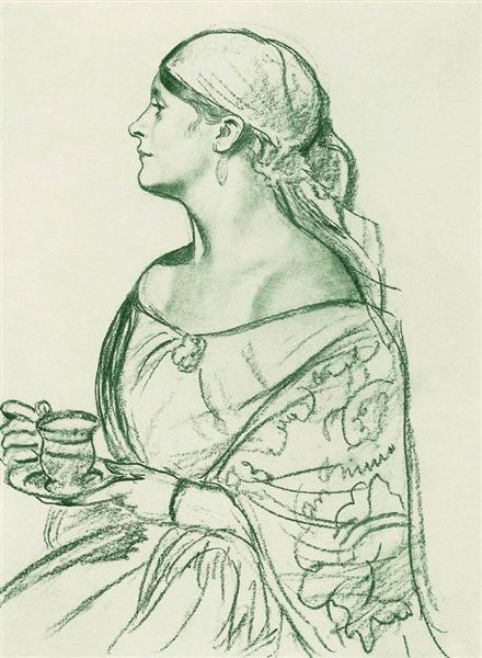 Портрет Л.И.Шеталовой (Женщина с чашкой), 1920 - Борис Кустодиев