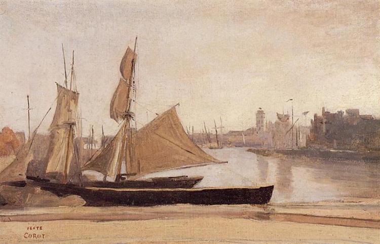 Fishing Boats Tied to the Wharf, c.1829 - c.1830 - Jean-Baptiste Camille Corot