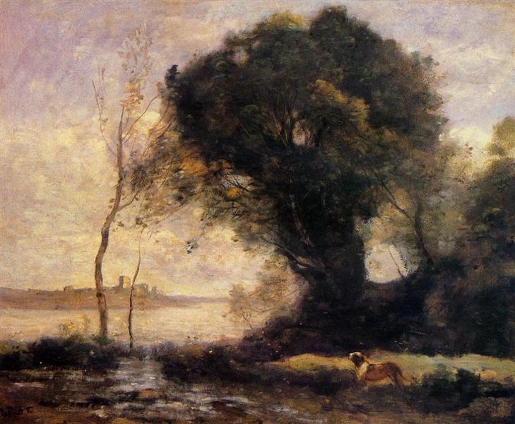 Pond with Dog, c.1855 - c.1860 - Каміль Коро
