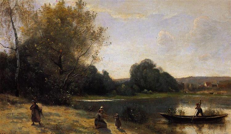 Виль д'Авре. Лодки отчаливают от берега, c.1865 - c.1870 - Камиль Коро