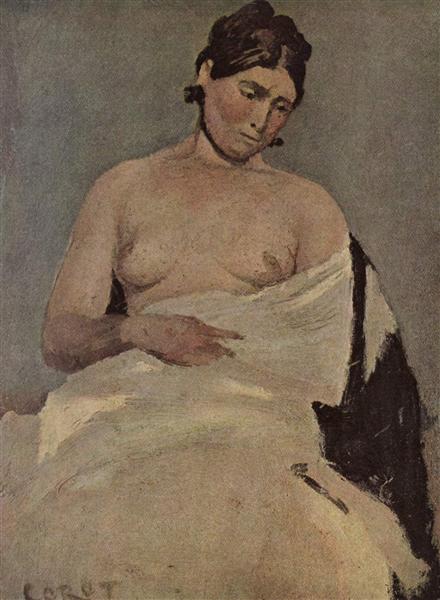Женщина, сидящая с обнаженной грудью, c.1835 - Камиль Коро