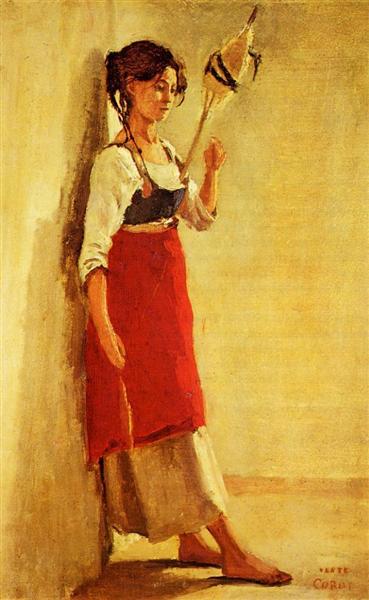 Young Italian Woman from Papigno with Her Spindle, c.1826 - c.1827 - Jean-Baptiste Camille Corot