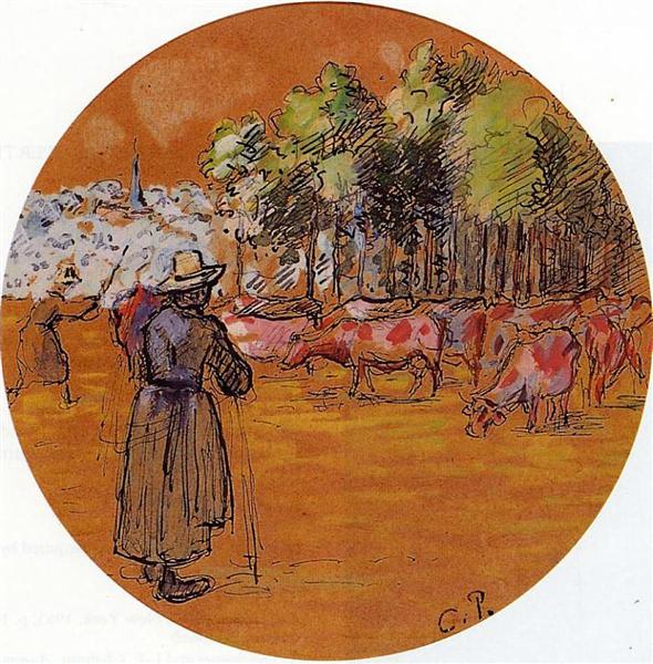 Cowherds, Bazincourt, c.1890 - Каміль Піссарро