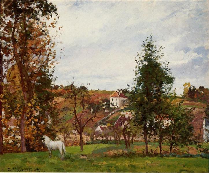 Landscape With A White Horse In A Field, L'Ermitage, 1872 - 卡米耶·畢沙羅
