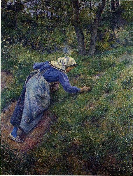 Peasant Gathering Grass, 1881 - Каміль Піссарро