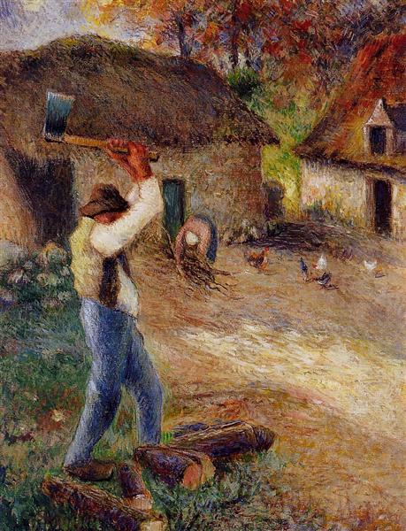 Pere Melon Cutting Wood, 1880 - Камиль Писсарро