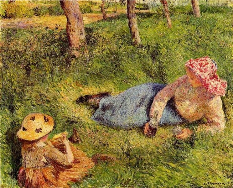 The Snack, Child and Young peasant at Rest, 1882 - 卡米耶·畢沙羅