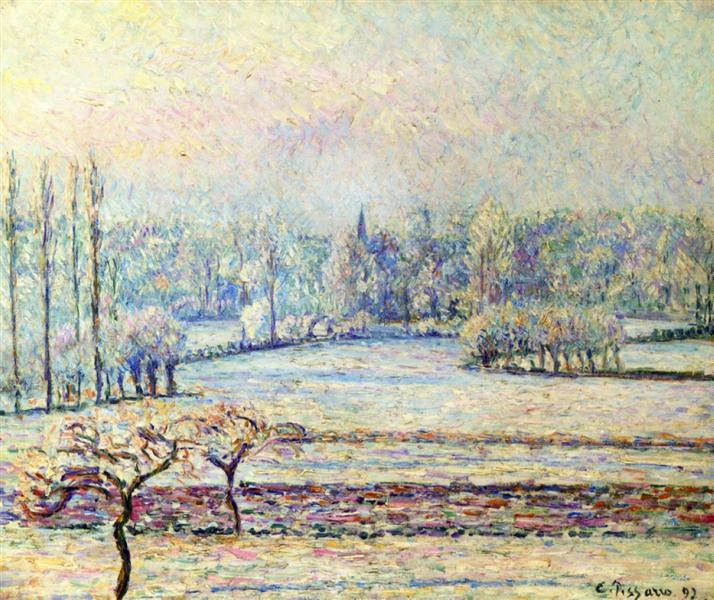 View of Bazincourt, Frost, Morning, 1892 - Камиль Писсарро