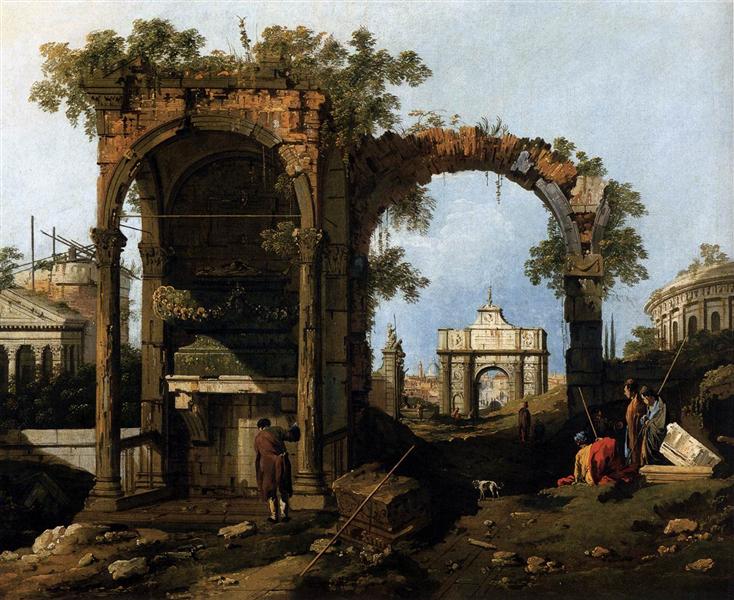 Capriccio avec ruines classiques et édifices, c.1751 - Canaletto