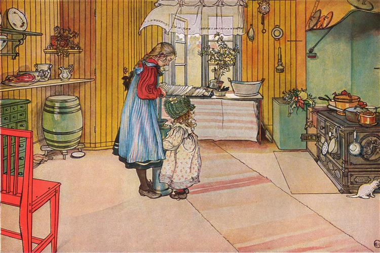 The Kitchen, c.1898 - Карл Ларссон