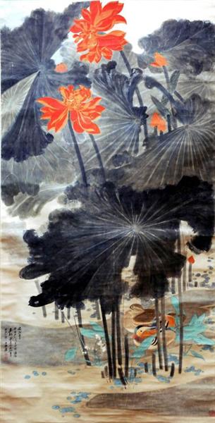Lotus and Mandarin Ducks, 1947 - Чжан Дачань