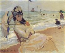 Camille on the Beach at Trouville - Claude Monet