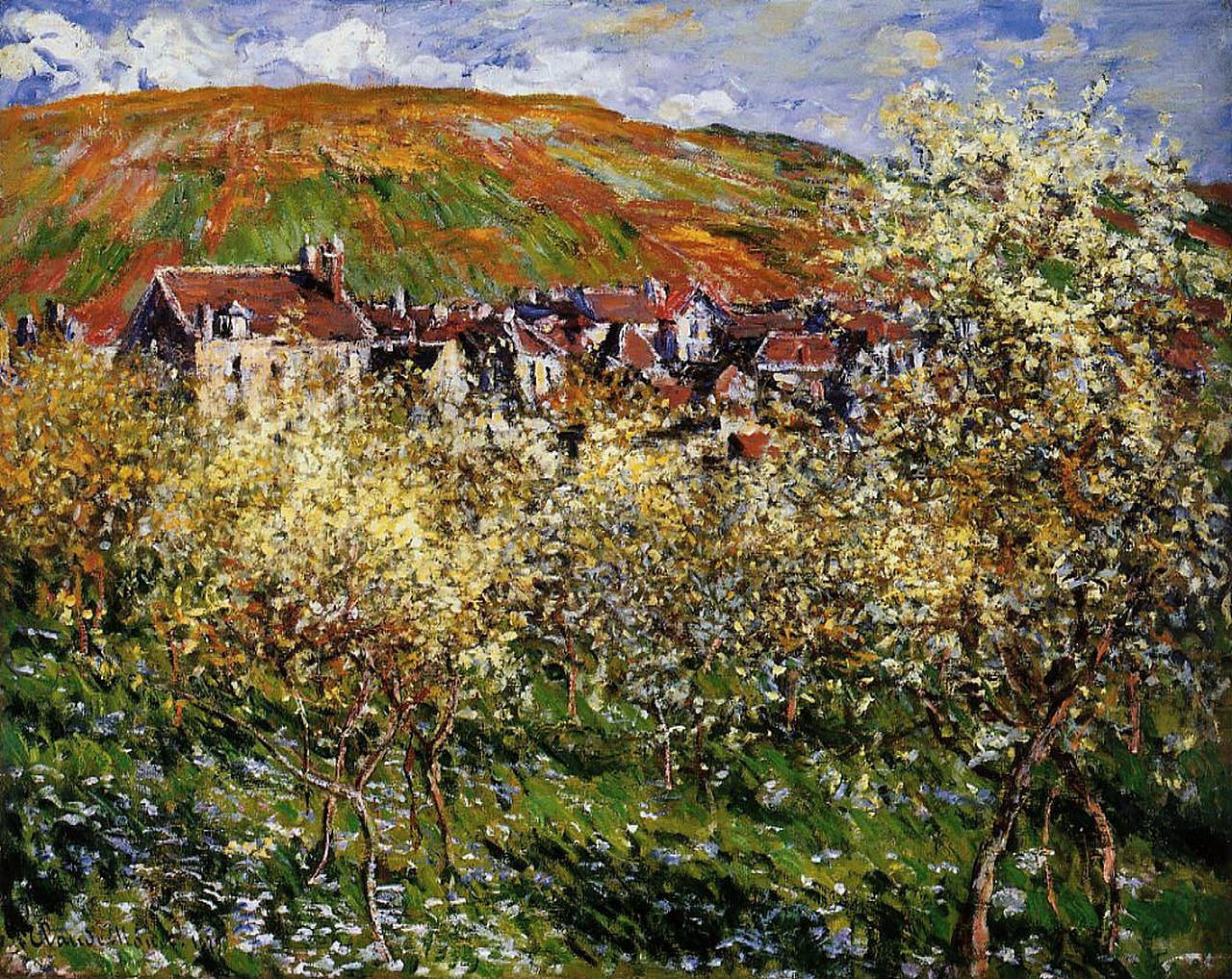 Plum Trees in Blossom at Vetheuil, 1879 - Claude Monet - WikiArt.org