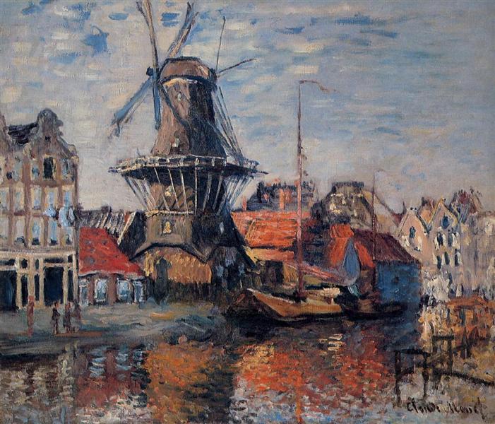 Windmill on the Onbekende Canal, Amsterdam, 1874 - Клод Моне