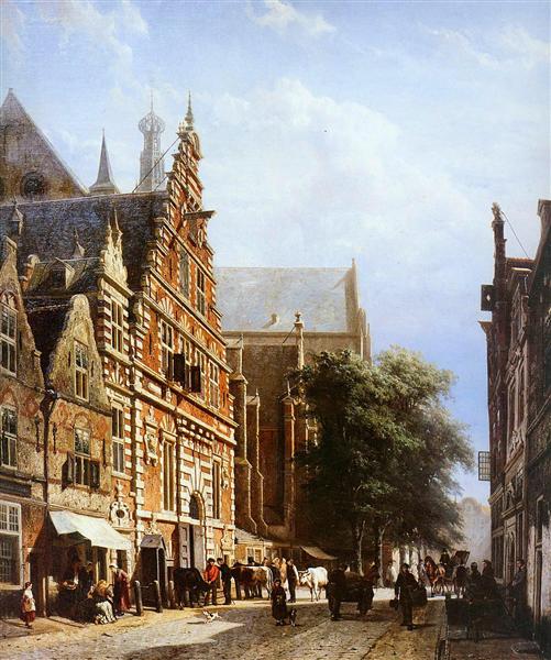 Vleeschhal and Grote Kerk in Haarlem - Cornelis Springer